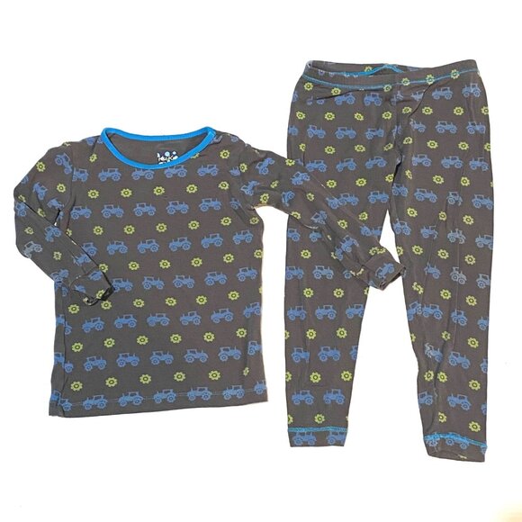 Kickee Pants size 4t tractor print 2‎ pc pj sleepwear set boys bamboo - Picture 1 of 3
